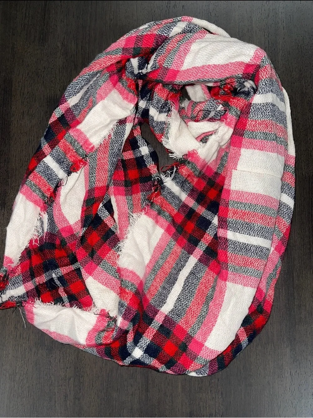 Cozy Pink, Red & Navy Plaid Scarf